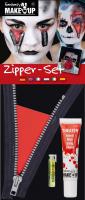 Zombie Set  Reißverschluss-Zipper / Theaterblut / Kosmetikkleber